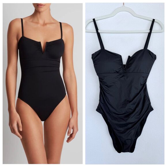 NWT Lauren Ralph Lauren Women's V Wire One-Piece Swimsuit in Black Size 10 - Picture 1 of 14